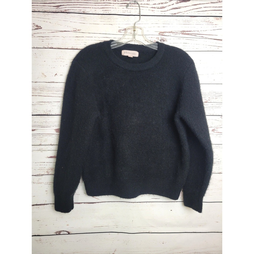 Philosophy Republic Clothing Sweater Fuzzy Wool Blend Knit Crewneck Black Large